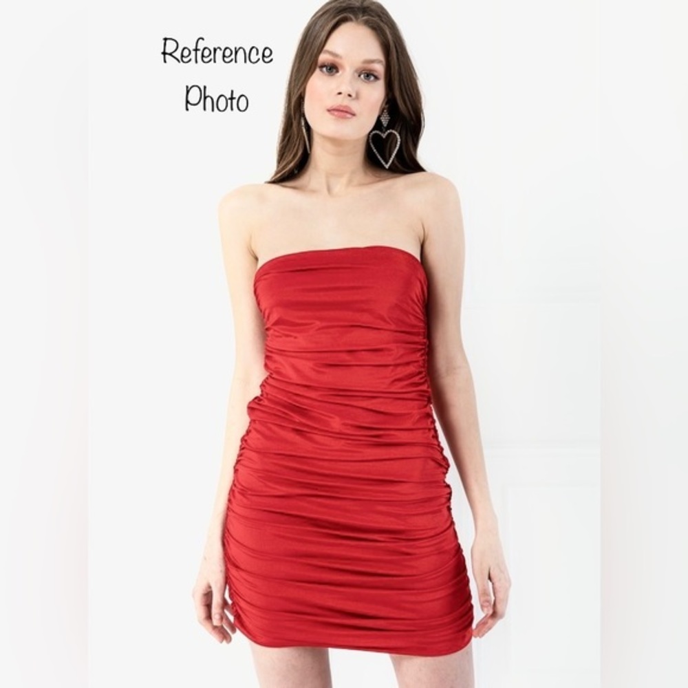 BCBGMAXAZRIA Gathered Pleated Satin Dress
